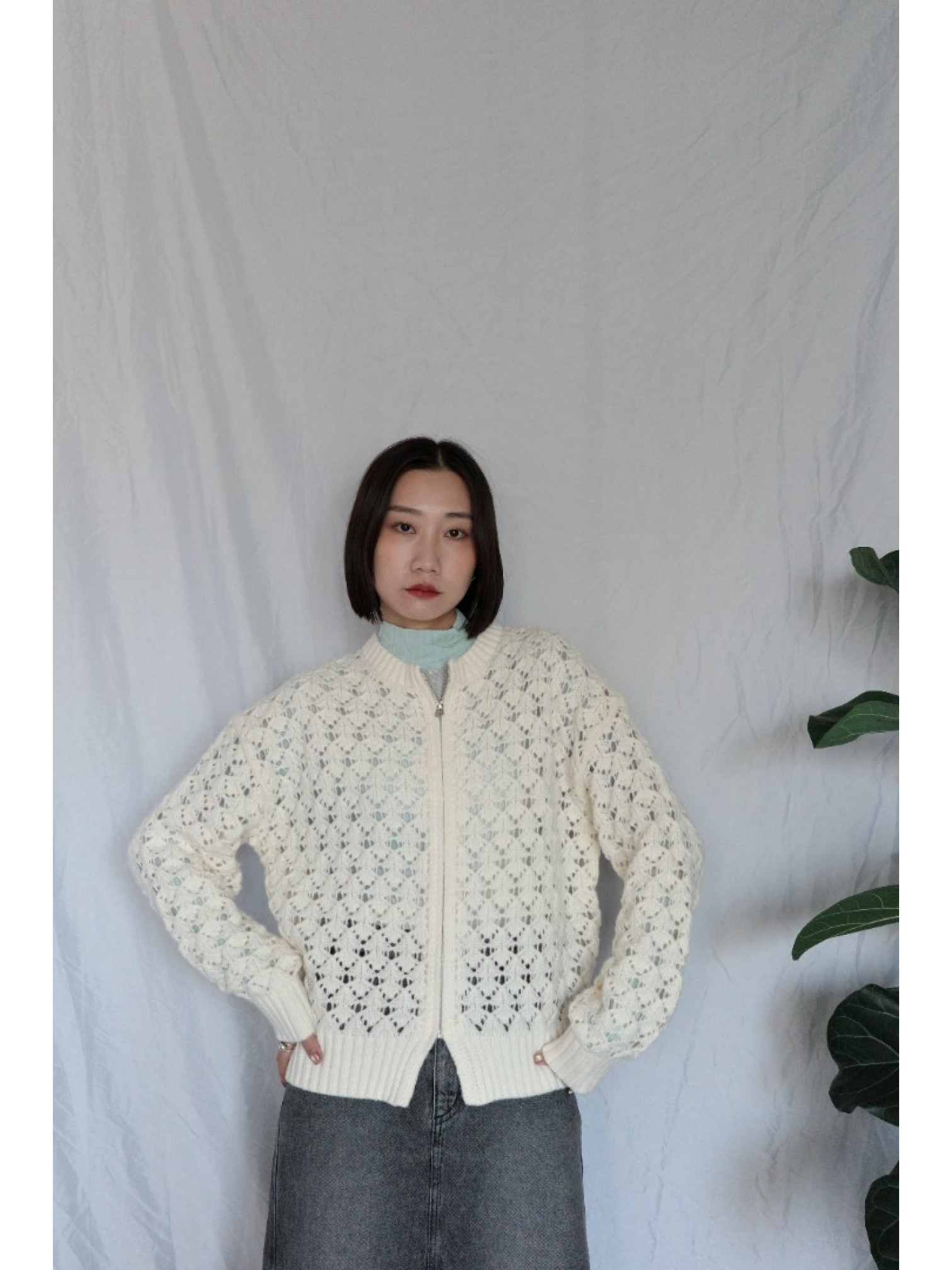 JP｜簡約鏤空針織上衣/象牙白