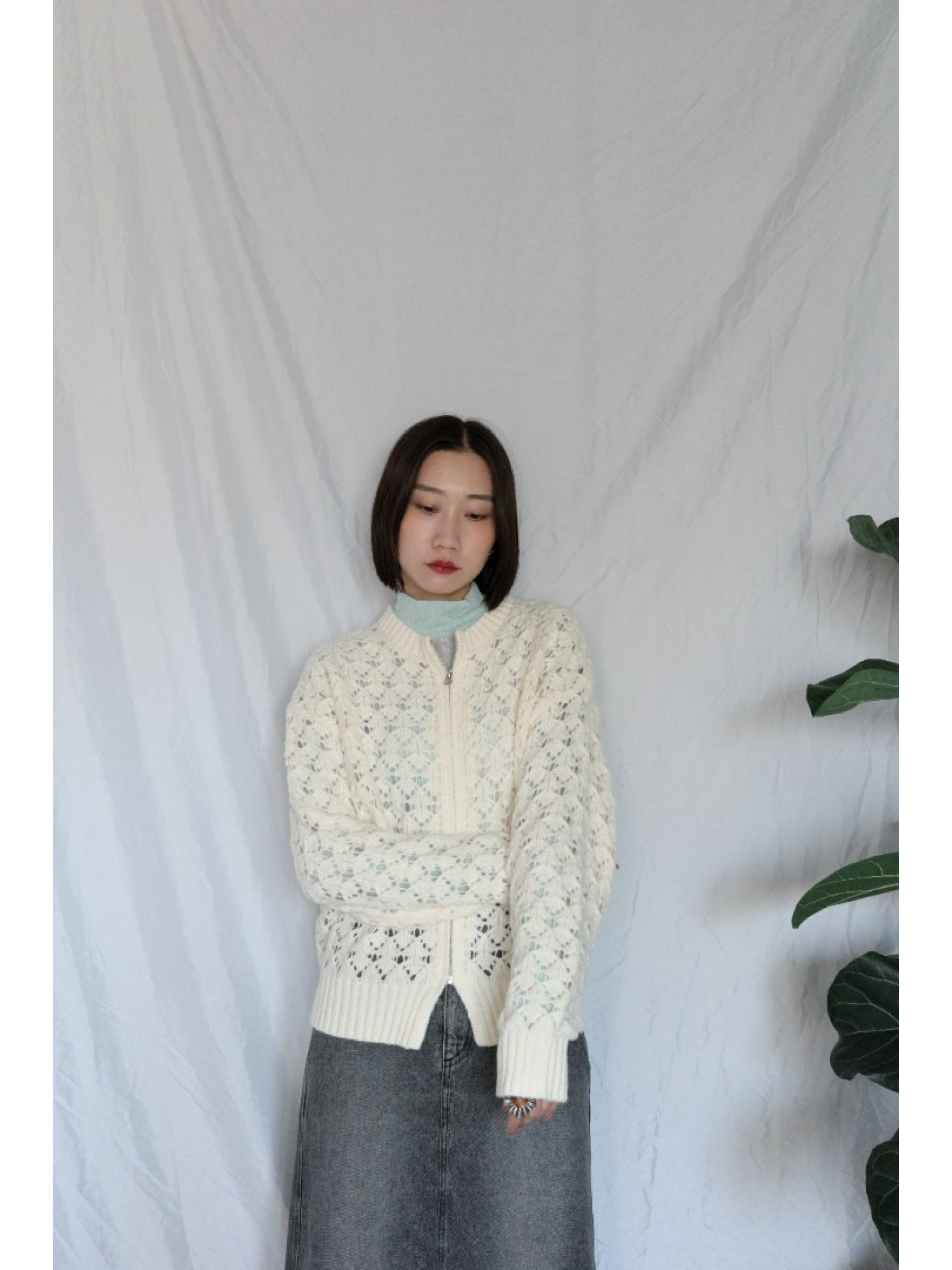 JP｜簡約鏤空針織上衣/象牙白