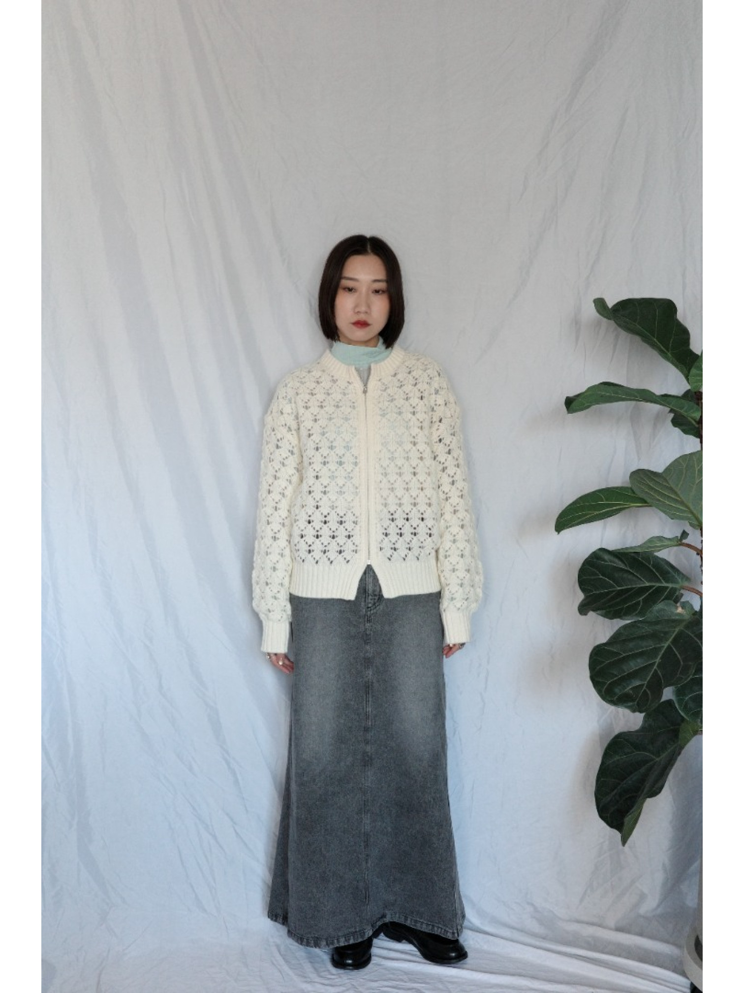 JP｜完美版型A字牛仔長裙/炭灰