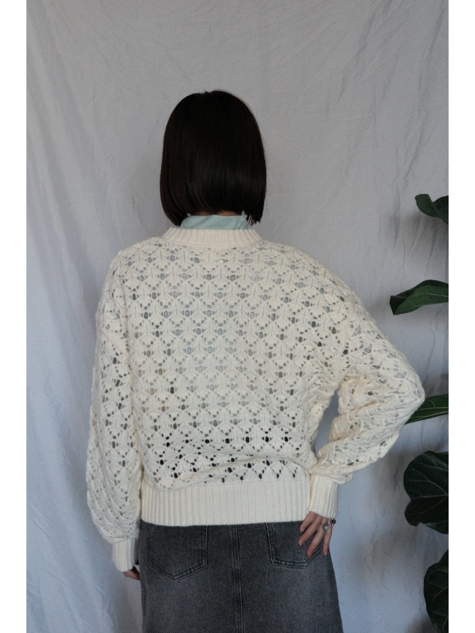 JP｜簡約鏤空針織上衣/象牙白