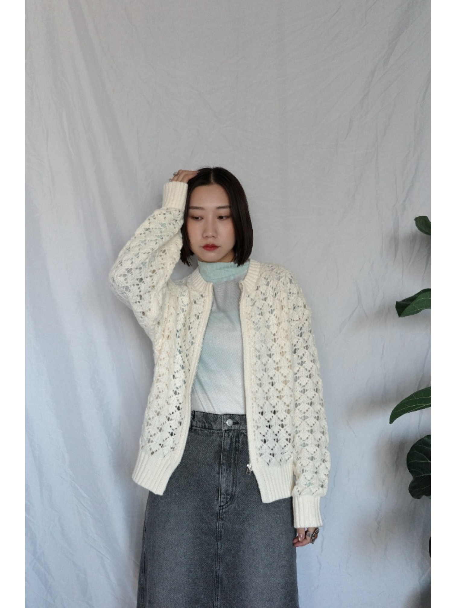 JP｜簡約鏤空針織上衣/象牙白