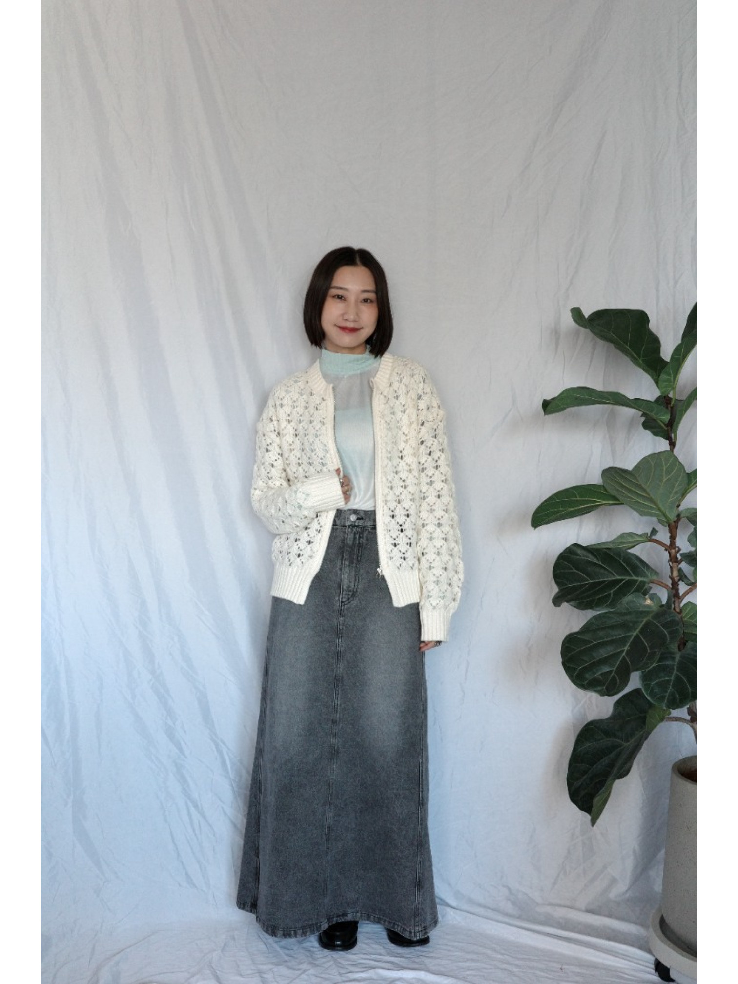 JP｜完美版型A字牛仔長裙/炭灰