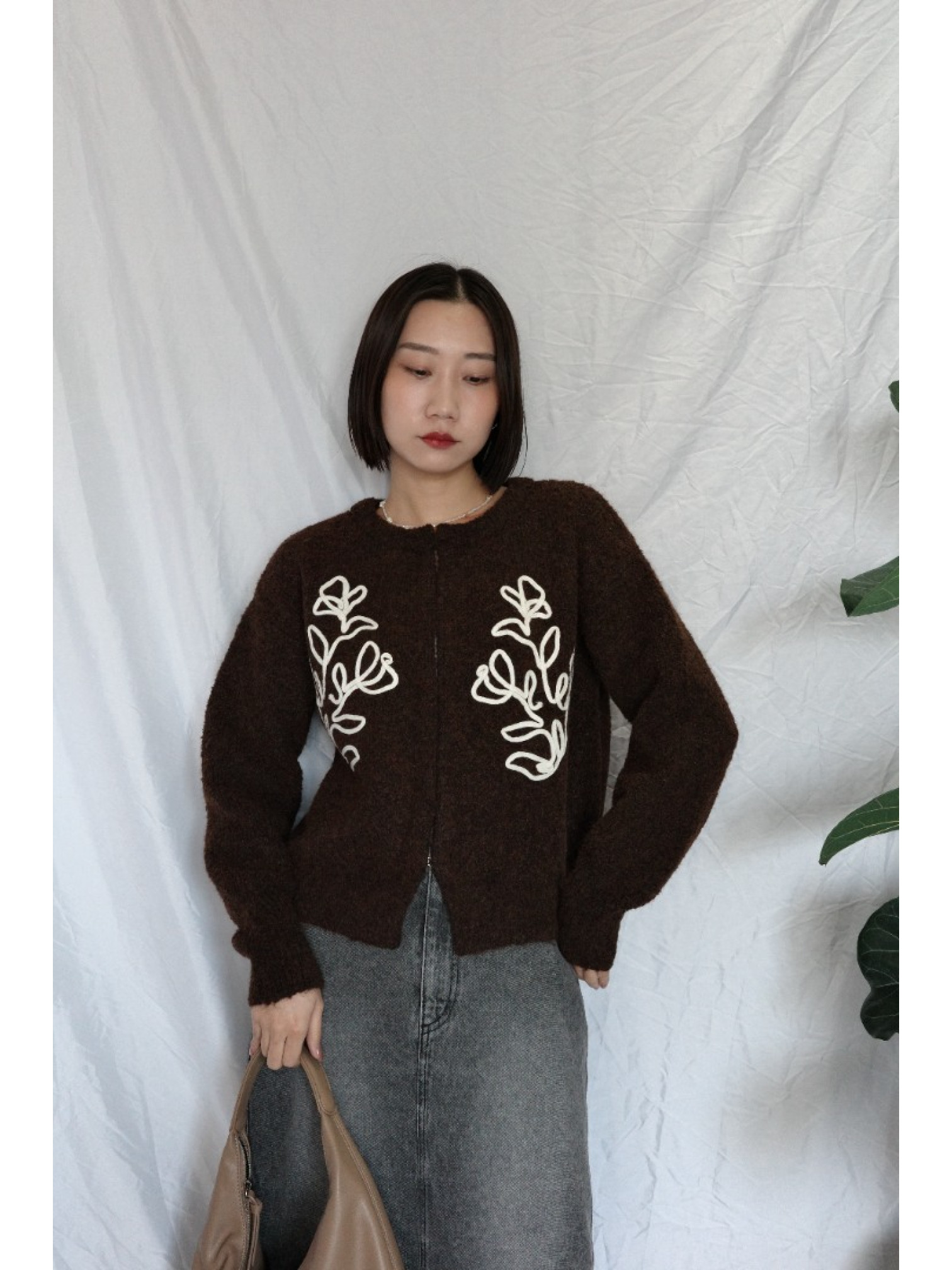 JP｜刺繡花卉羊毛開襟衫/包色價