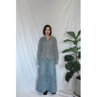 JP｜簡約鏤空針織上衣/灰