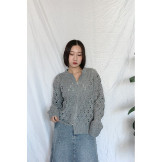 JP｜簡約鏤空針織上衣/灰