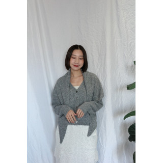 JP｜蝴蝶結刺繡針織衫+披肩兩件組/灰