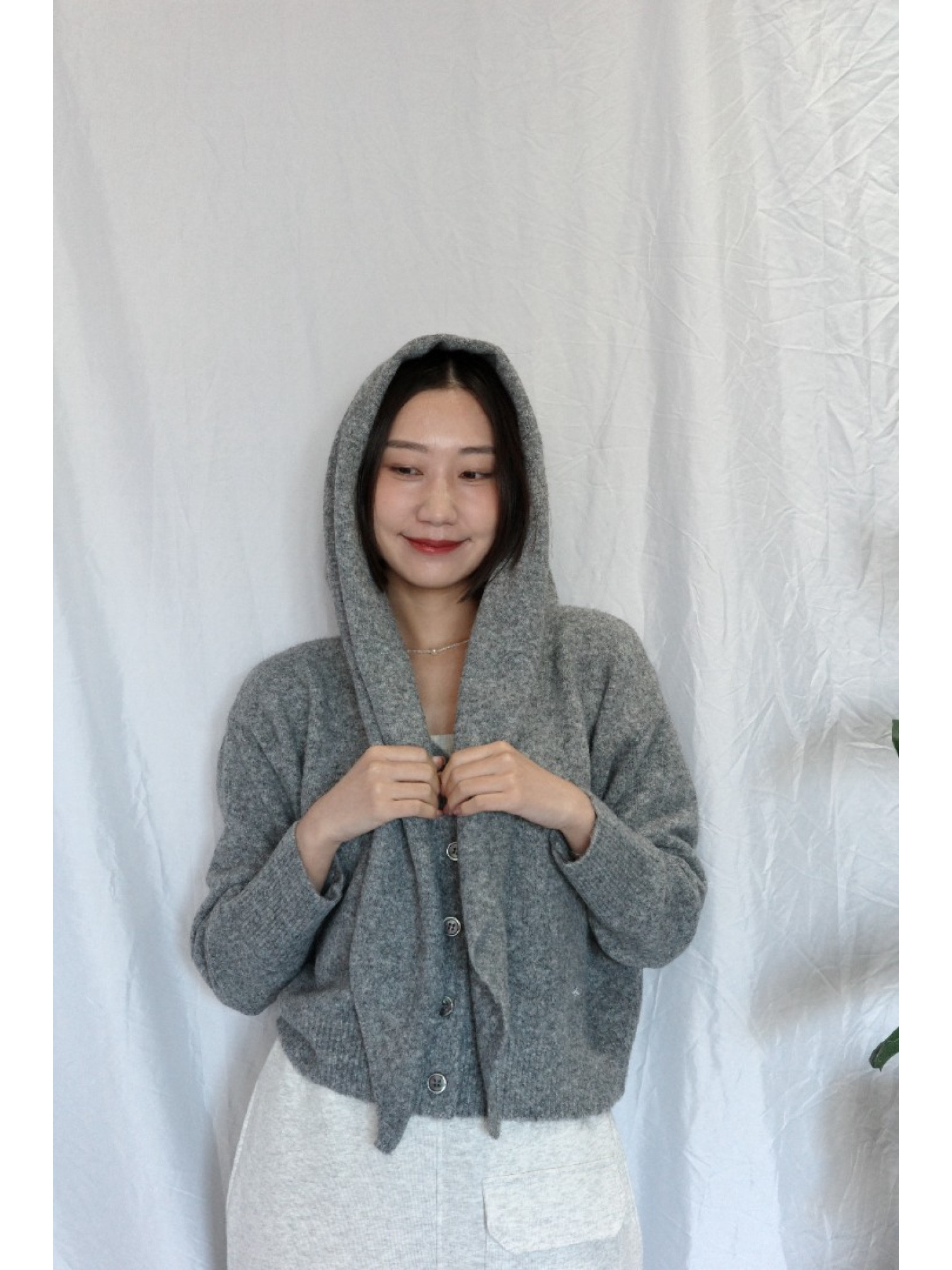 JP｜蝴蝶結刺繡針織衫+披肩兩件組/灰