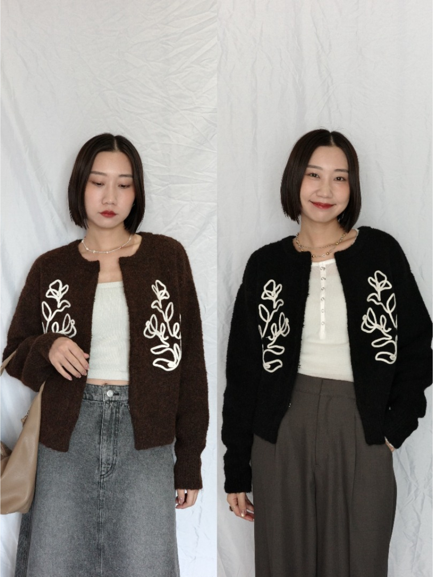 JP｜刺繡花卉羊毛開襟衫/包色價