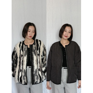 JP｜2way雙面穿波浪紋毛呢外套/黑