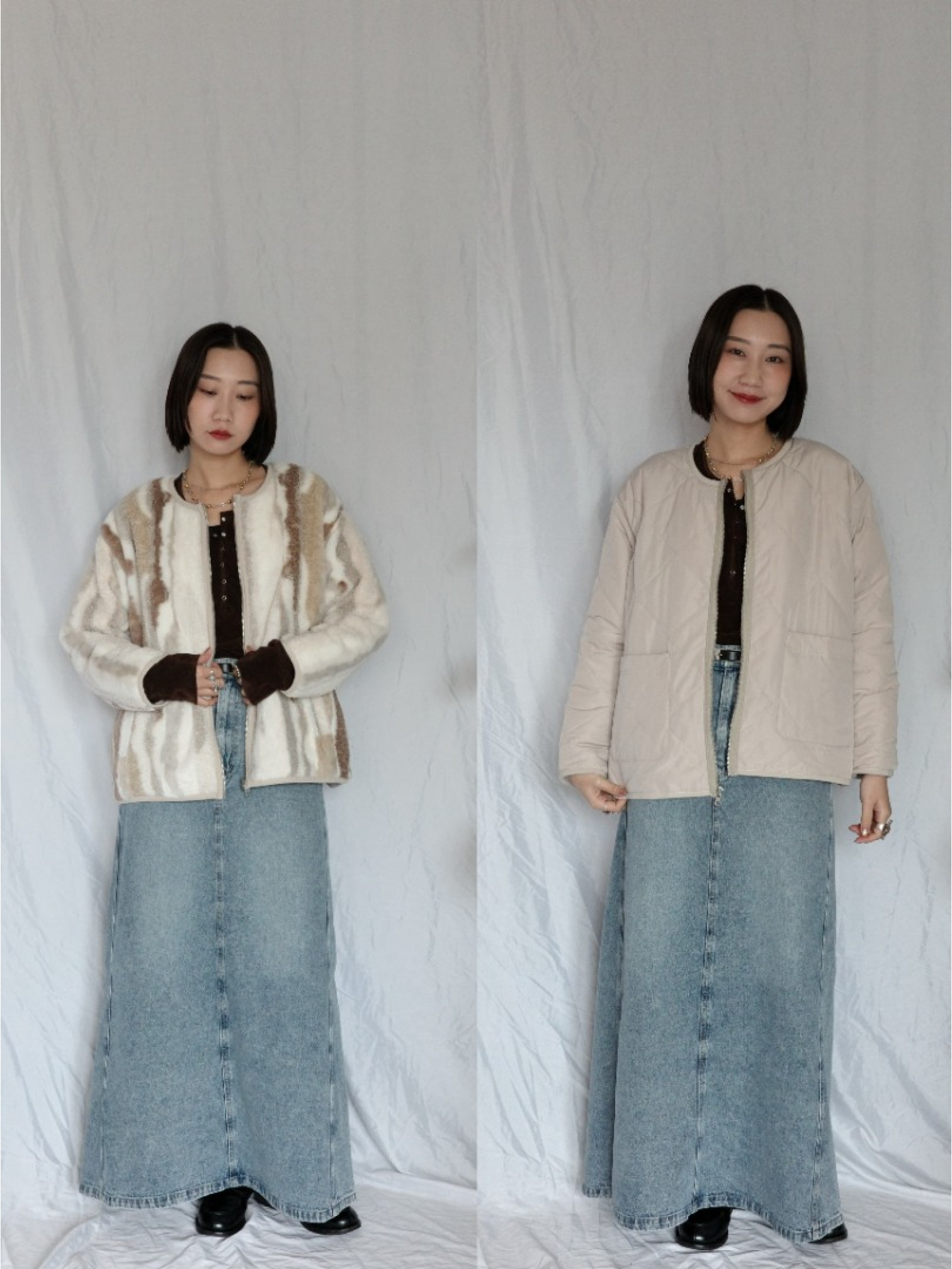 JP｜2way雙面穿波浪紋毛呢外套/米