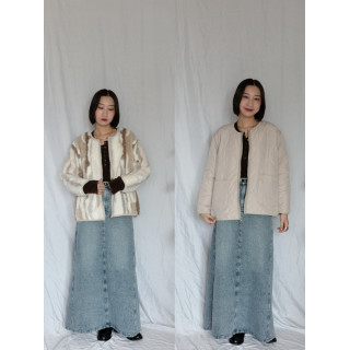 JP｜2way雙面穿波浪紋毛呢外套/米