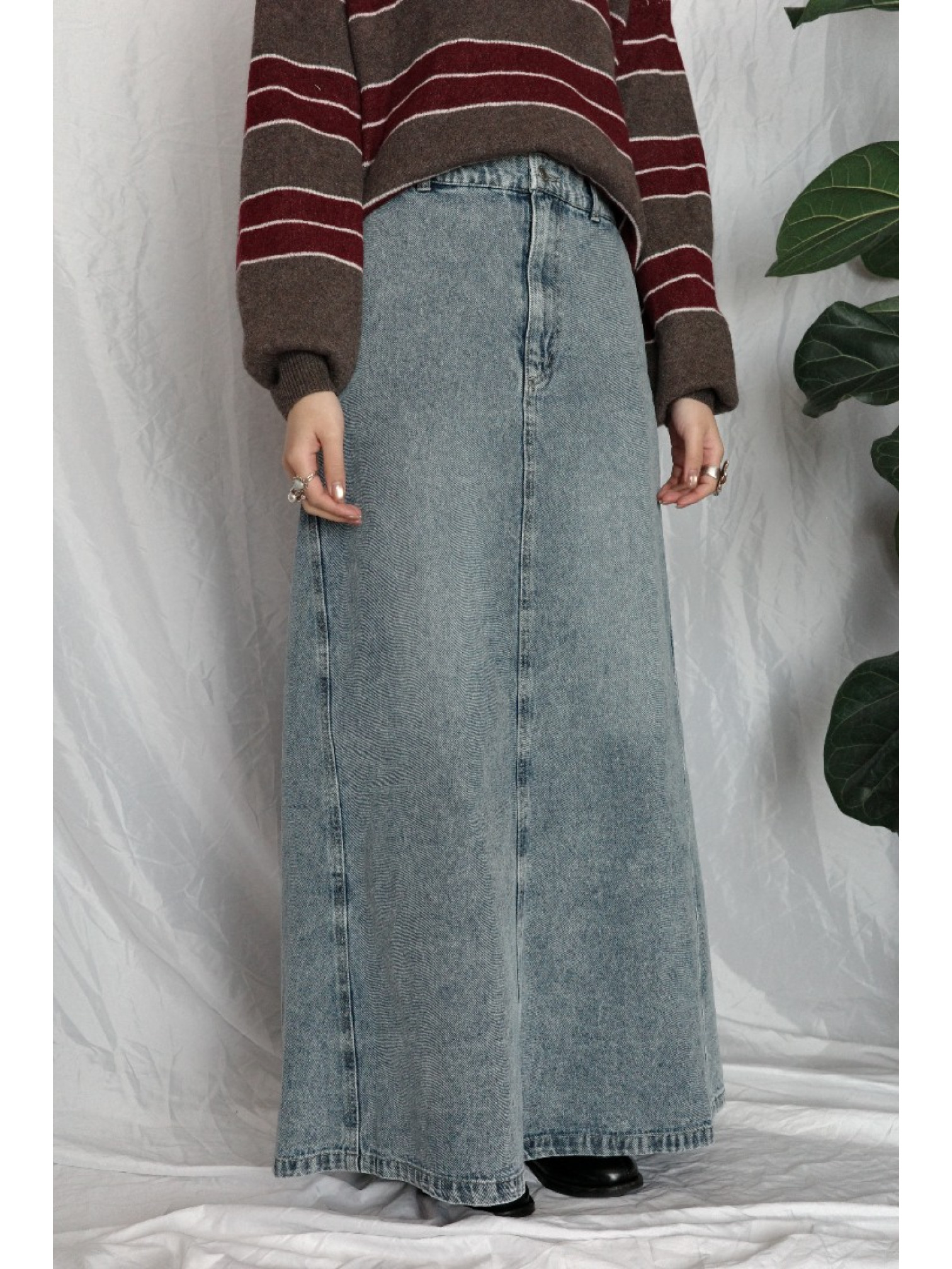 JP｜完美版型A字牛仔長裙/藍