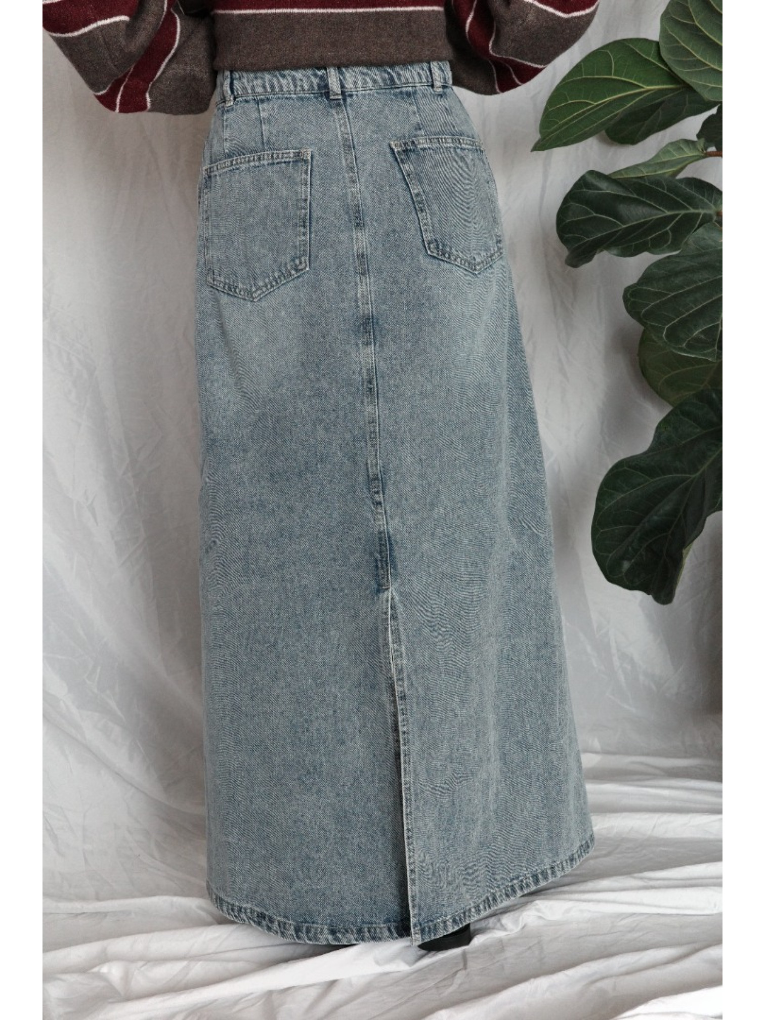 JP｜完美版型A字牛仔長裙/藍