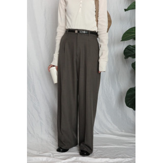 JP｜俐落收腰打褶西裝褲/灰咖M-L