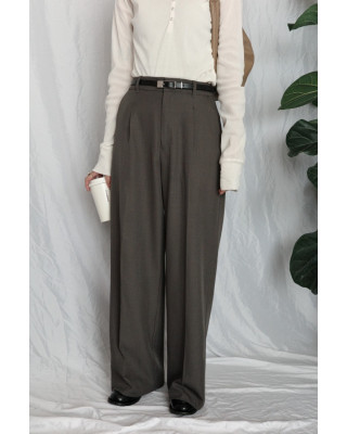 JP｜俐落收腰打褶西裝褲/灰咖M-L