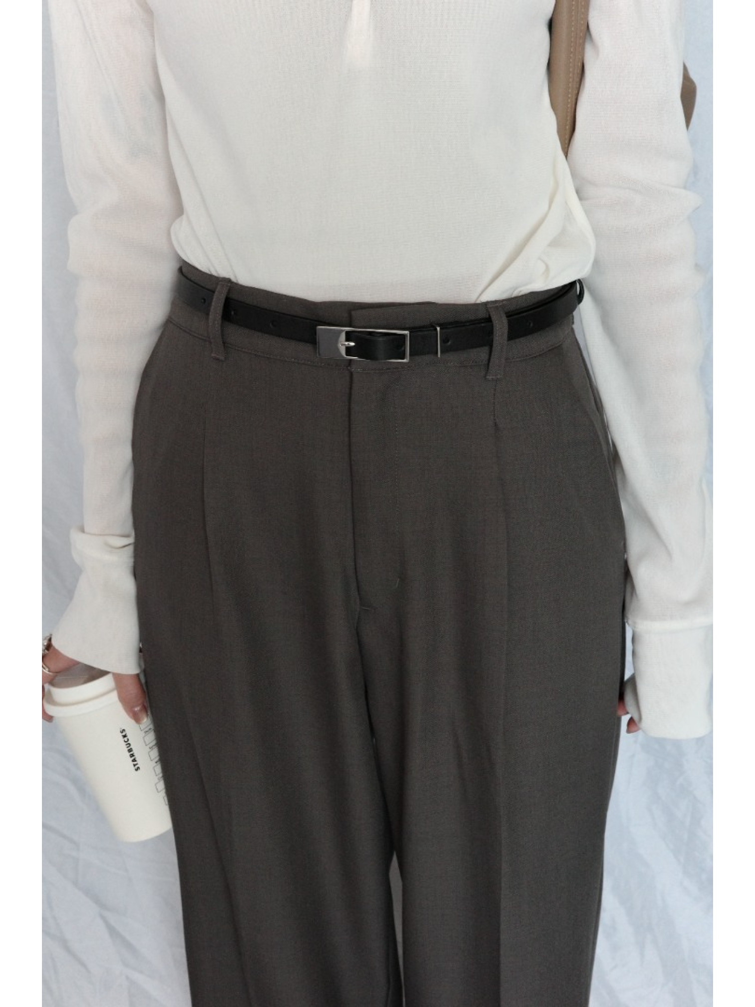 JP｜俐落收腰打褶西裝褲/灰咖M-L