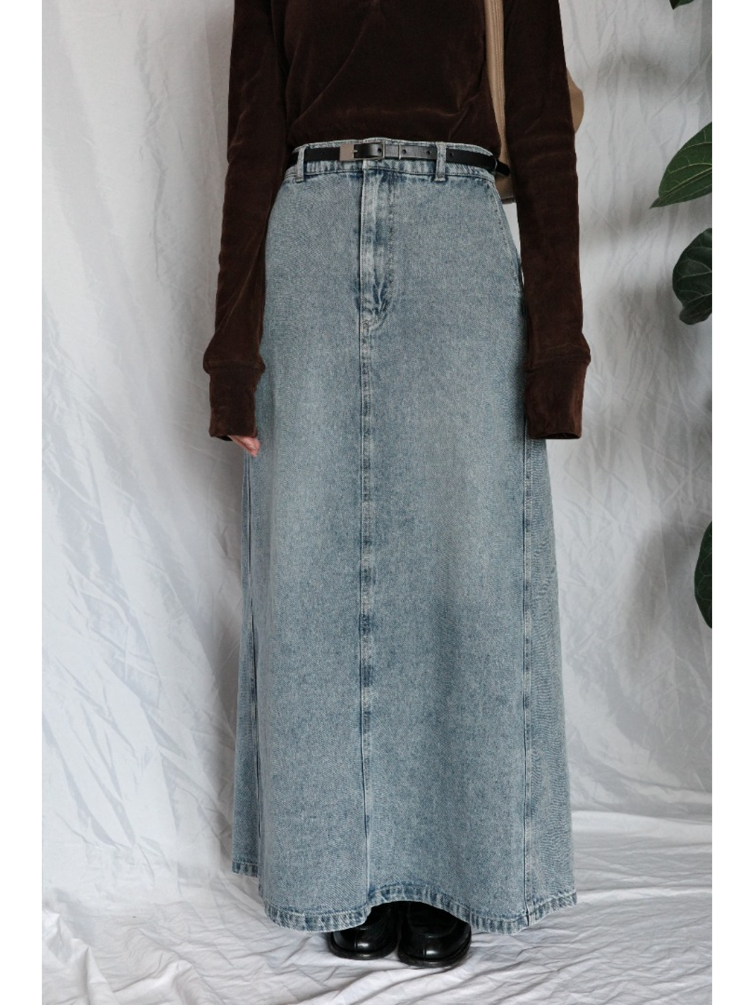 JP｜完美版型A字牛仔長裙/藍