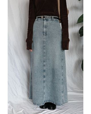 JP｜完美版型A字牛仔長裙/藍