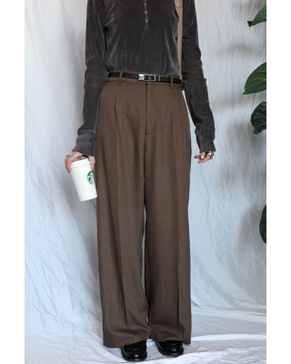 JP｜俐落收腰打褶西裝褲/咖M-L