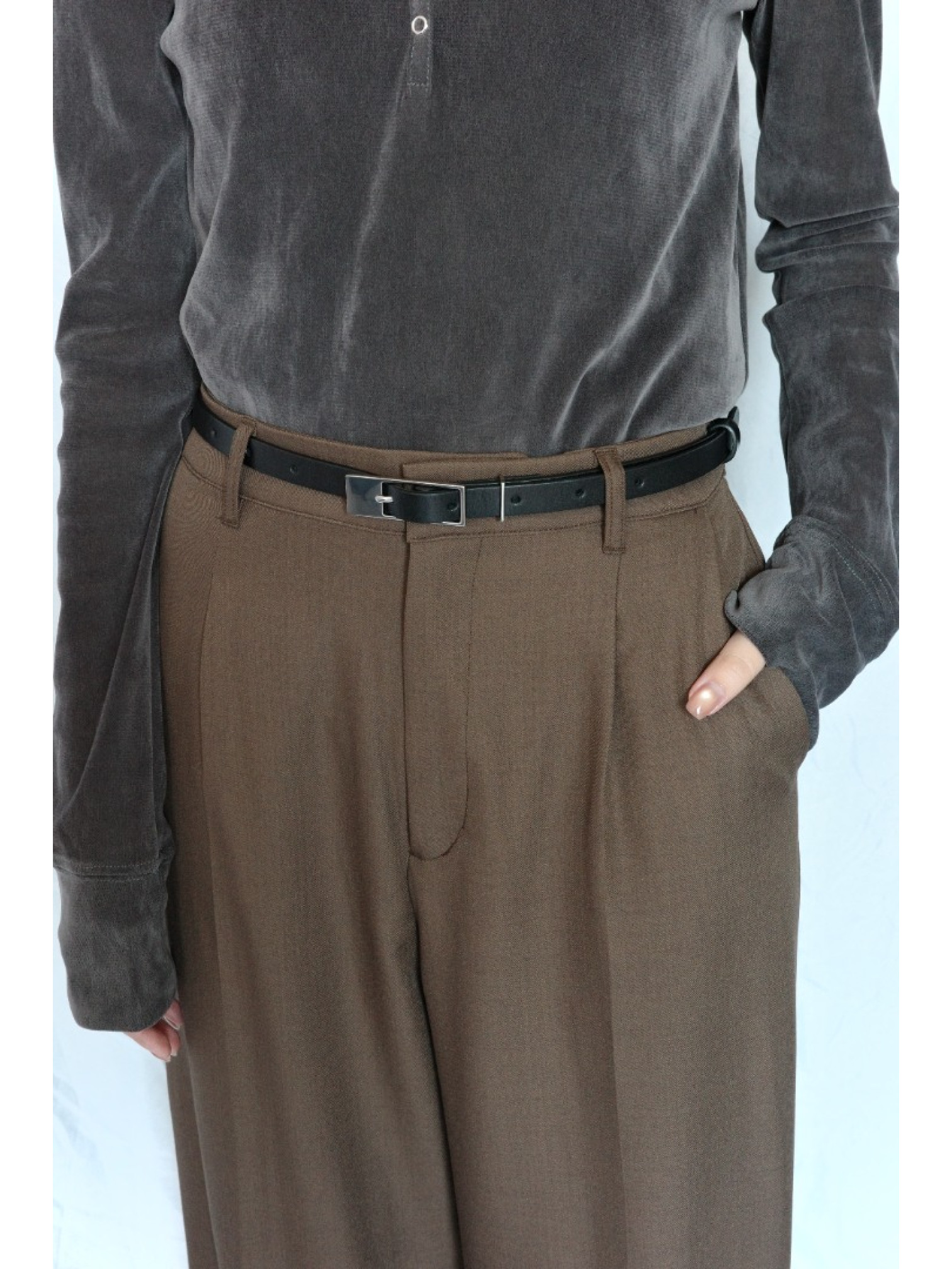 JP｜俐落收腰打褶西裝褲/咖M-L