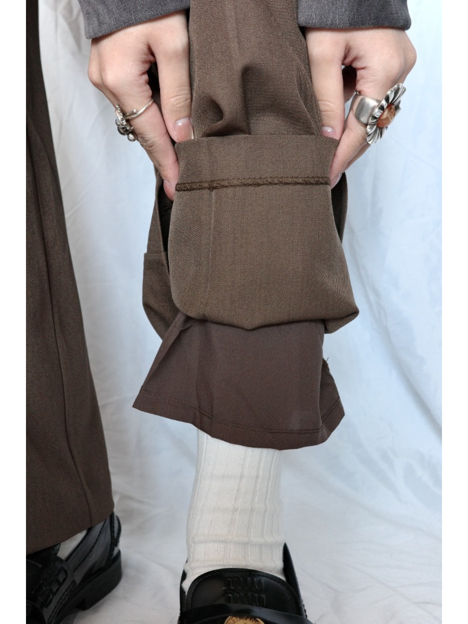 JP｜俐落收腰打褶西裝褲/咖M-L