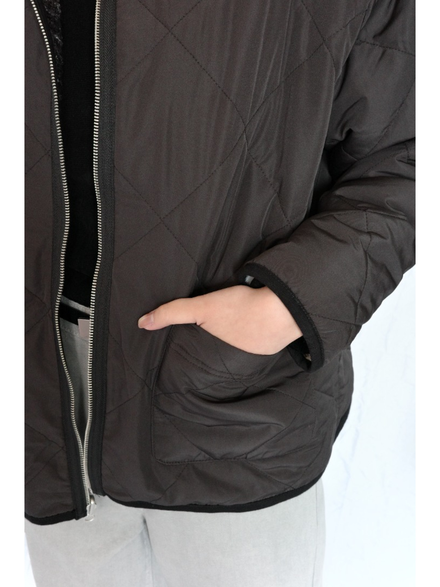 JP｜2way雙面穿波浪紋毛呢外套/黑