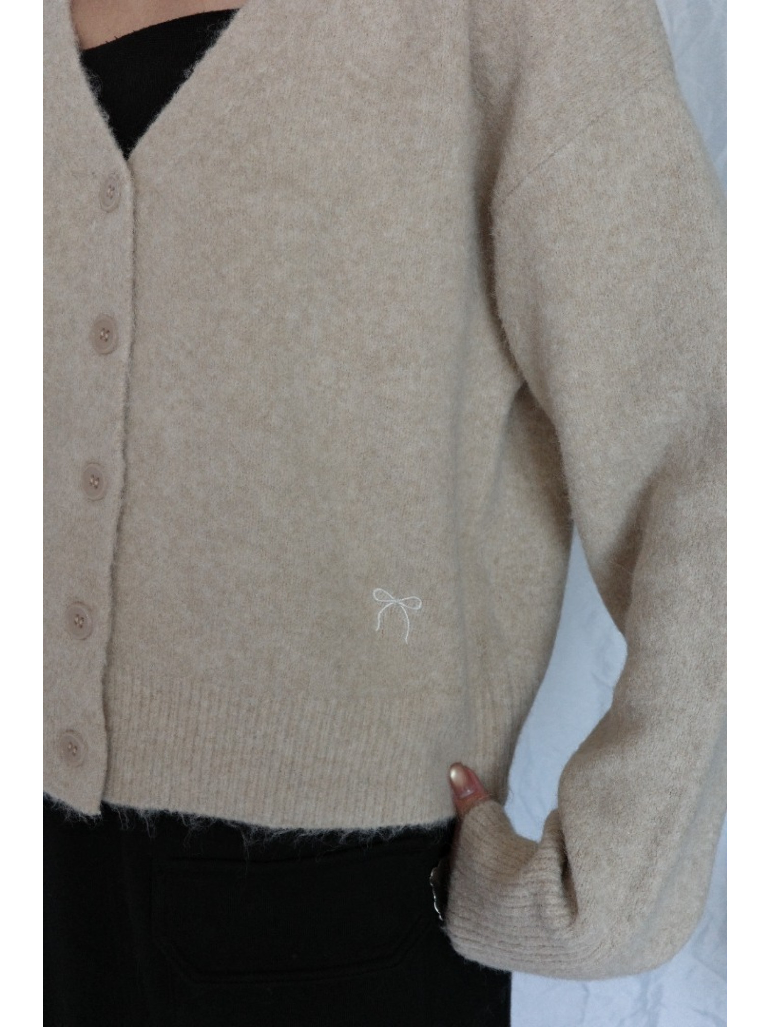 JP｜蝴蝶結刺繡針織衫+披肩兩件組/米