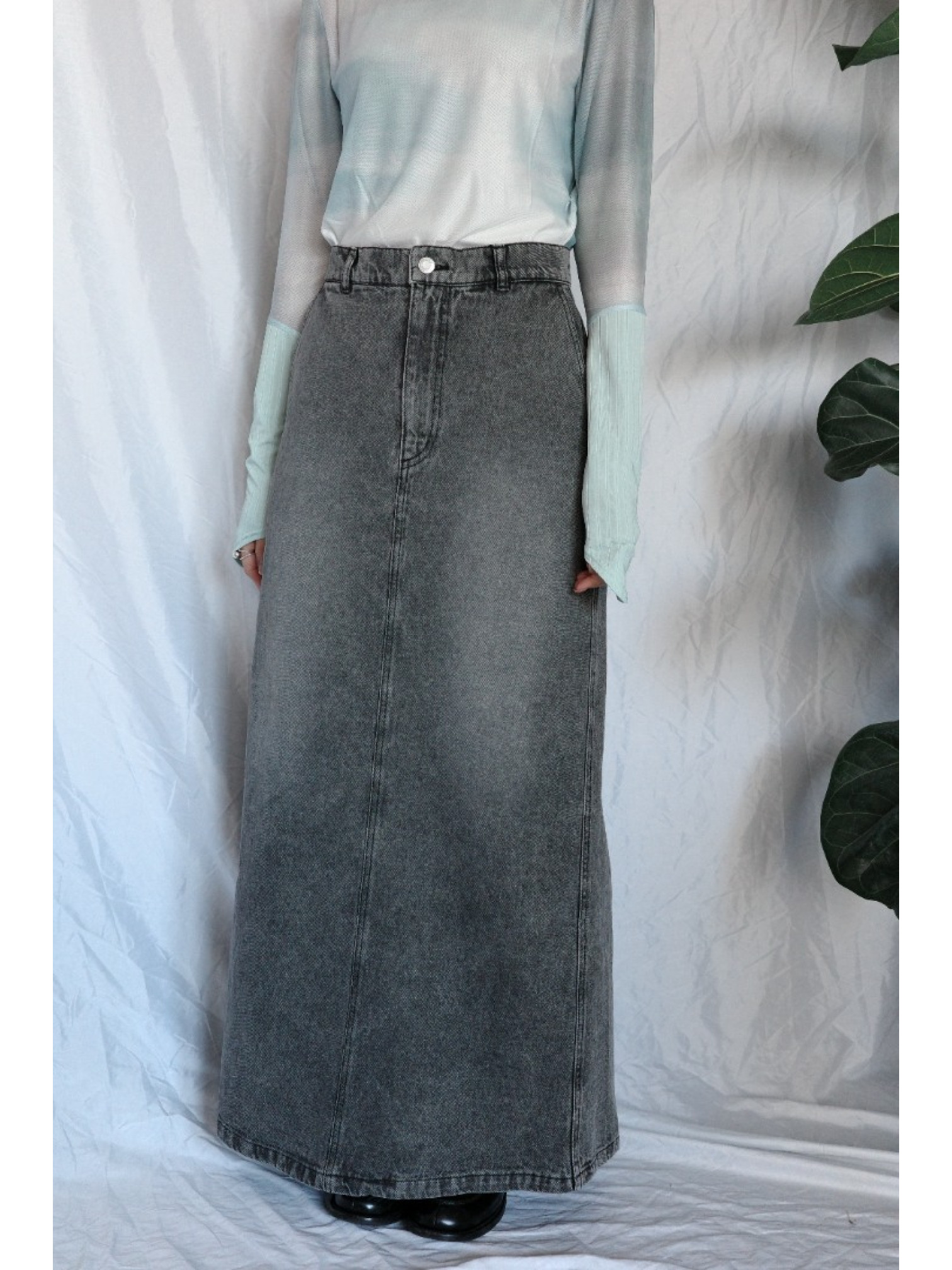 JP｜完美版型A字牛仔長裙/炭灰