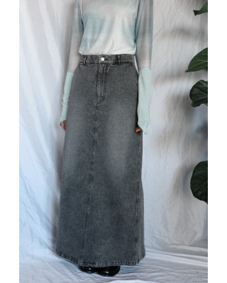 JP｜完美版型A字牛仔長裙/炭灰