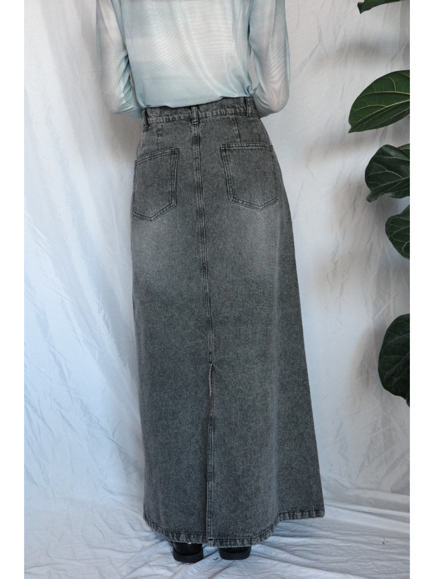 JP｜完美版型A字牛仔長裙/炭灰