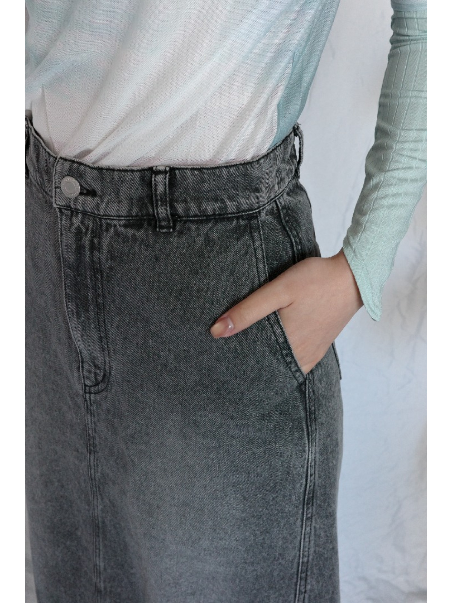 JP｜完美版型A字牛仔長裙/炭灰